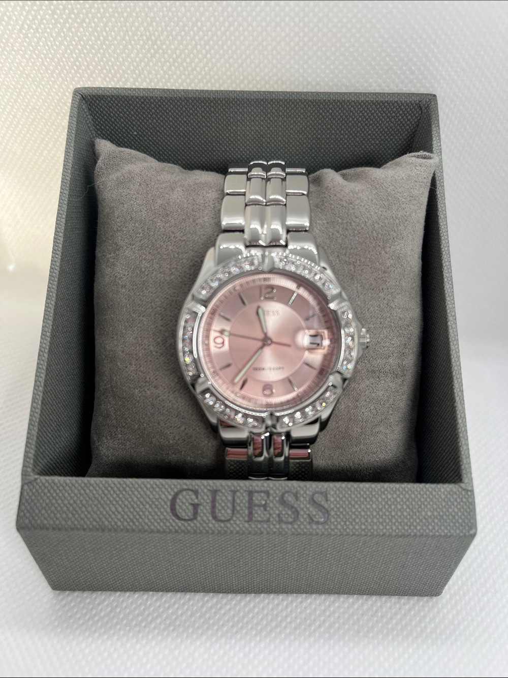 GUESS Women's Silver Bracelet Watch with Pink Dial
